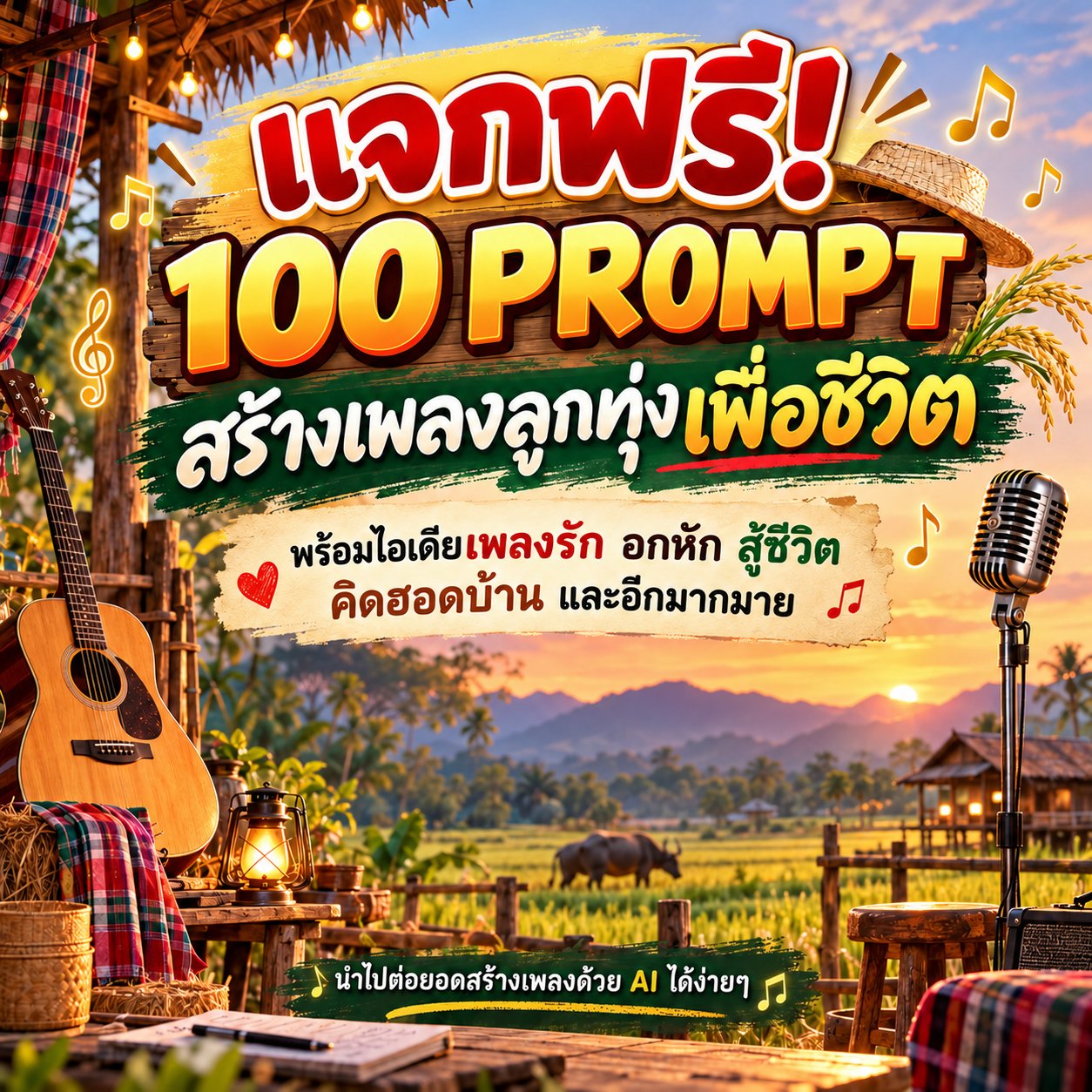 แจกฟรี 100 PROMPTS สร้างเพลงลูกทุ่งเพื่อชีวิต | iDea24Shop
